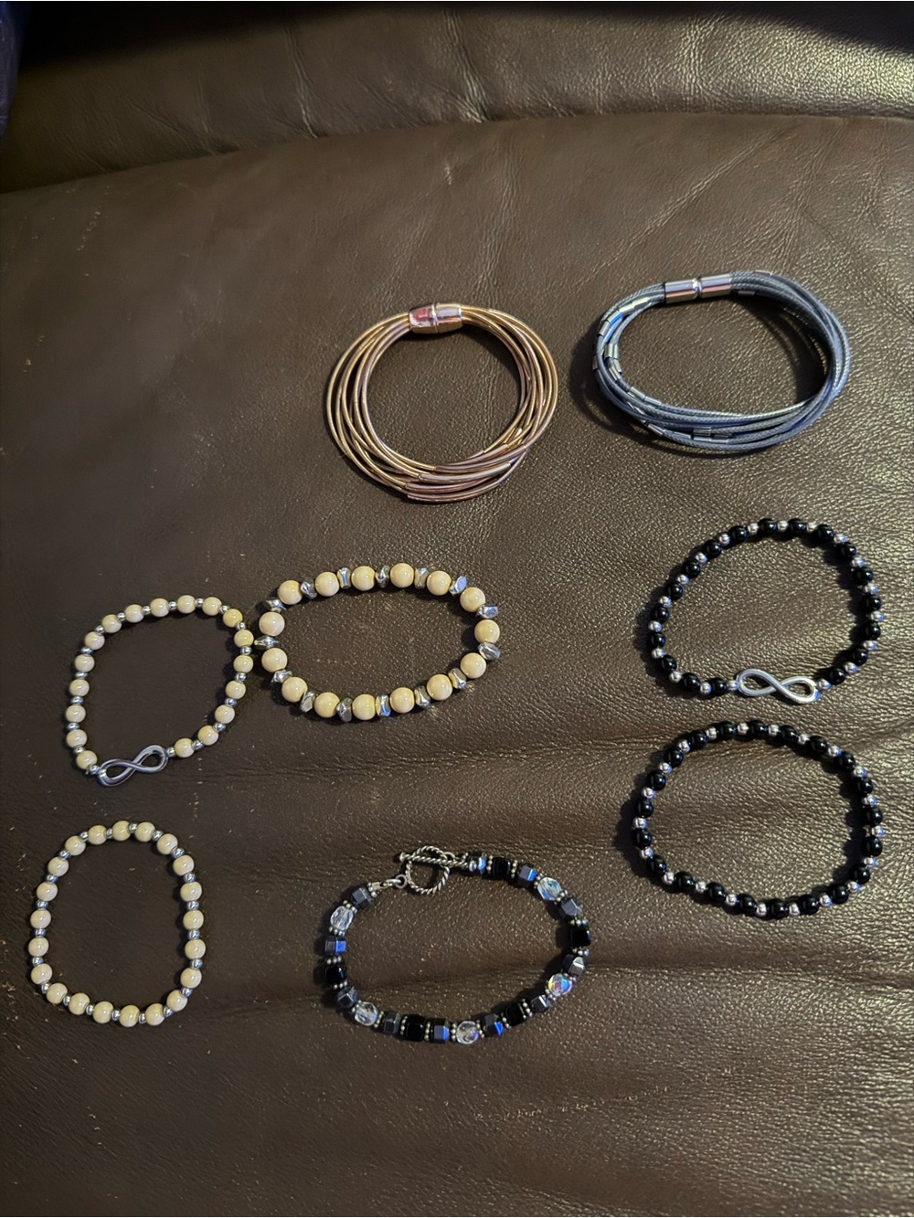 Assorted Women’s Beaded and Cord Bracelets - Black, Cream, Brown